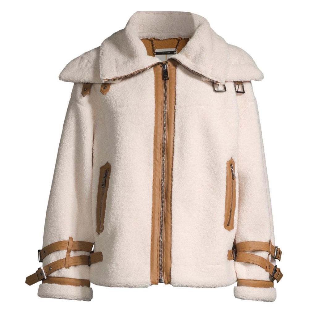 Ted Baker Faux Fur & Leather Aviator Jacket